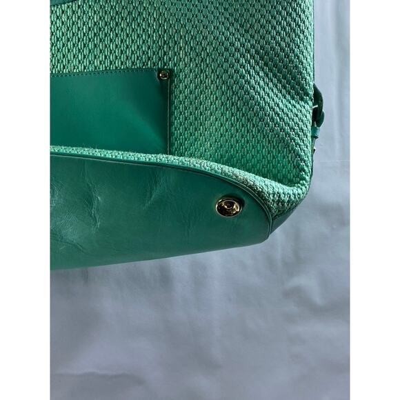 JIMMY CHOO Women's Aqua Green Textured Round Handle Handbag - Picture 8 of 11